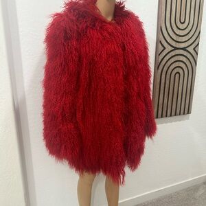 Red Mongolian Lamb Fur Coat